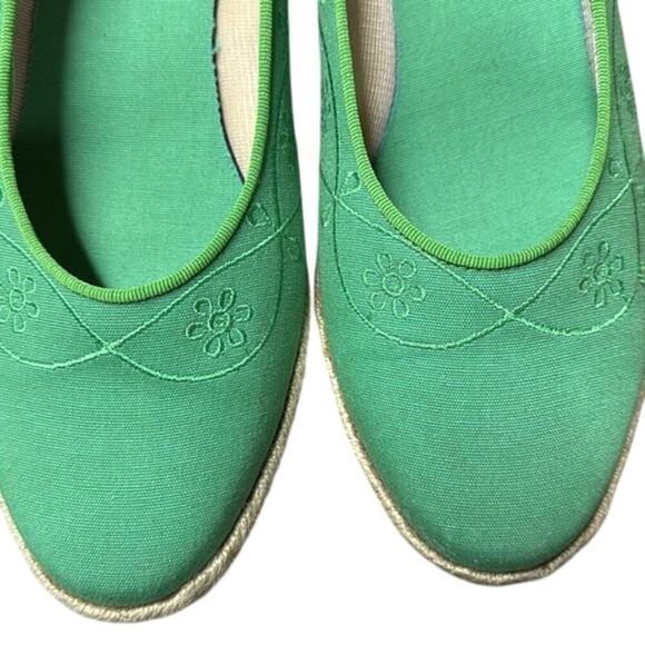 Vintage Beacon Kelly‎ Green Embroidered Canvas Wedge Espadrilles Size 8.5W - Picture 7 of 10